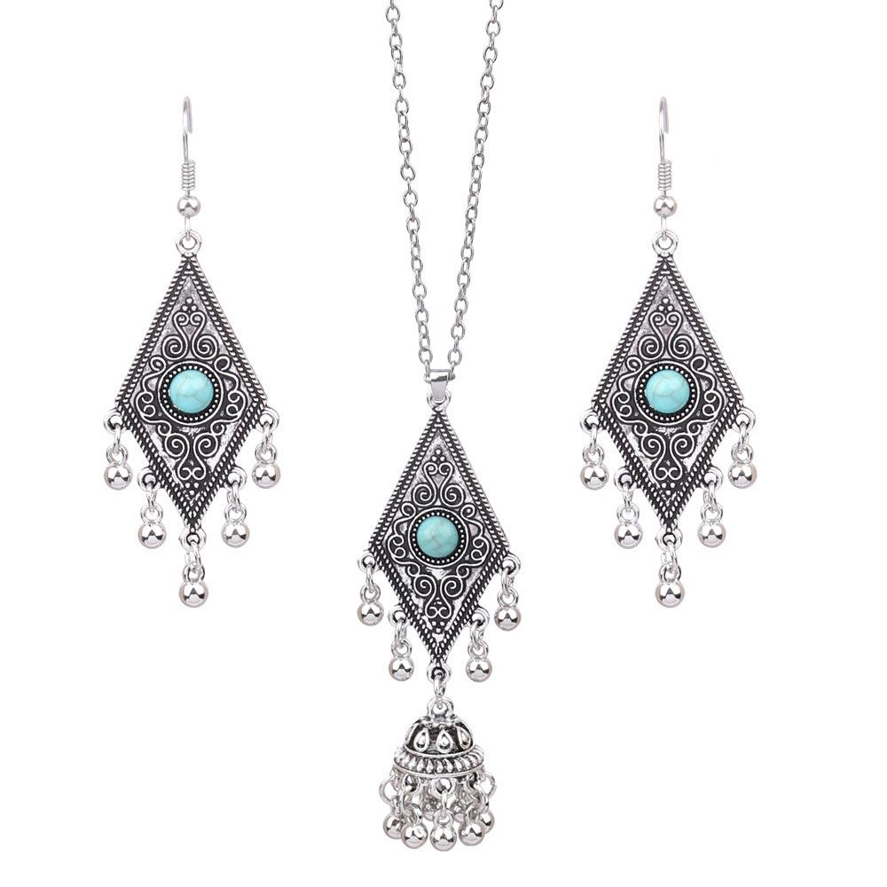 Винтажное модное ожерелье в богемном национальном стиле, длинная преувеличенная индивидуальная цепочка для одежды, женская цепочка с аксессуарами, ожерелья, серьги, комплект