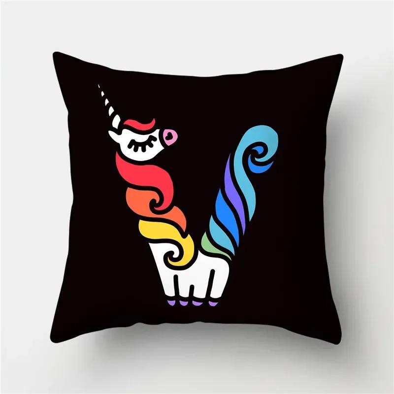 Буквы Единорог Наволочка Полиэстер Принт Наволочка Диван Декор Подушка Дом