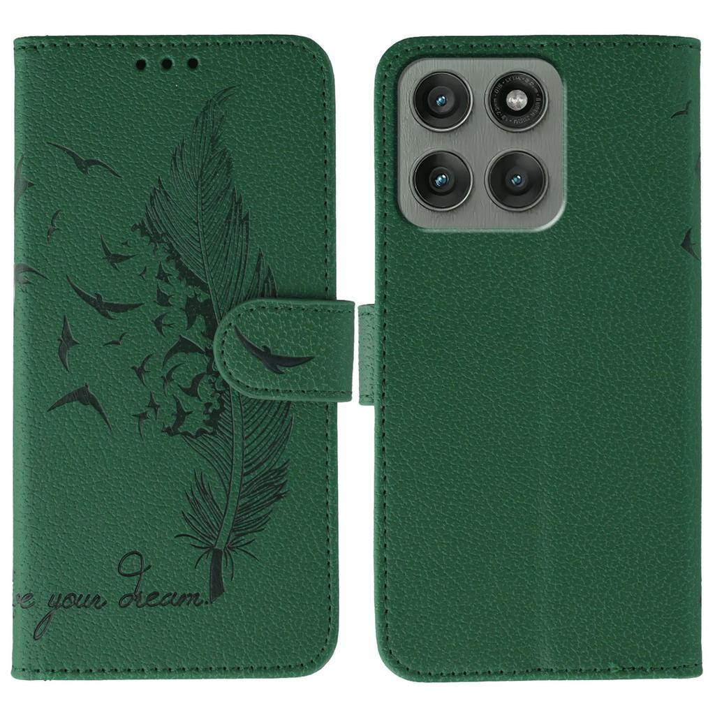 For Motorola Edge 60 Pro 5G Case Feather Imprint PU Leather Wallet Phone Cover