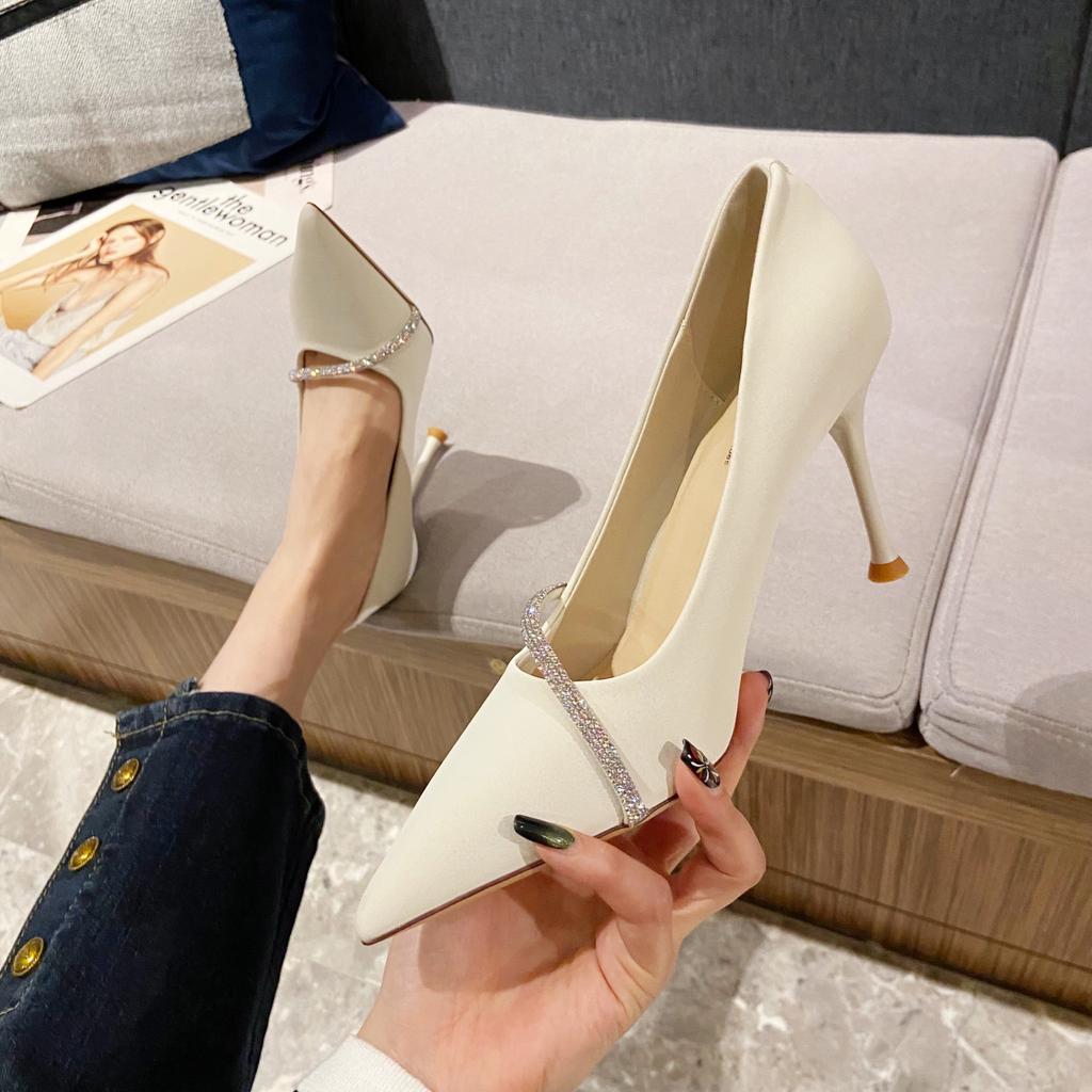 Spring New Water Diamond High Heels Pointed Thin Heels Women's Large Size Wedding Party Shoes Heels Women