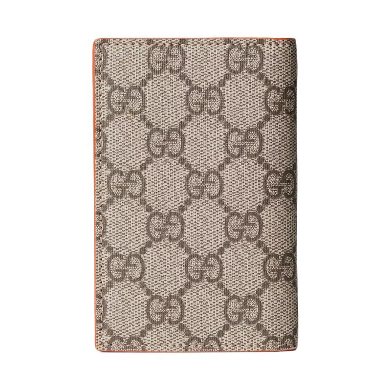 Gucci Double G logo ceramic effect finish flip closure, artificial leather card holder, men's style, beige and dark brown