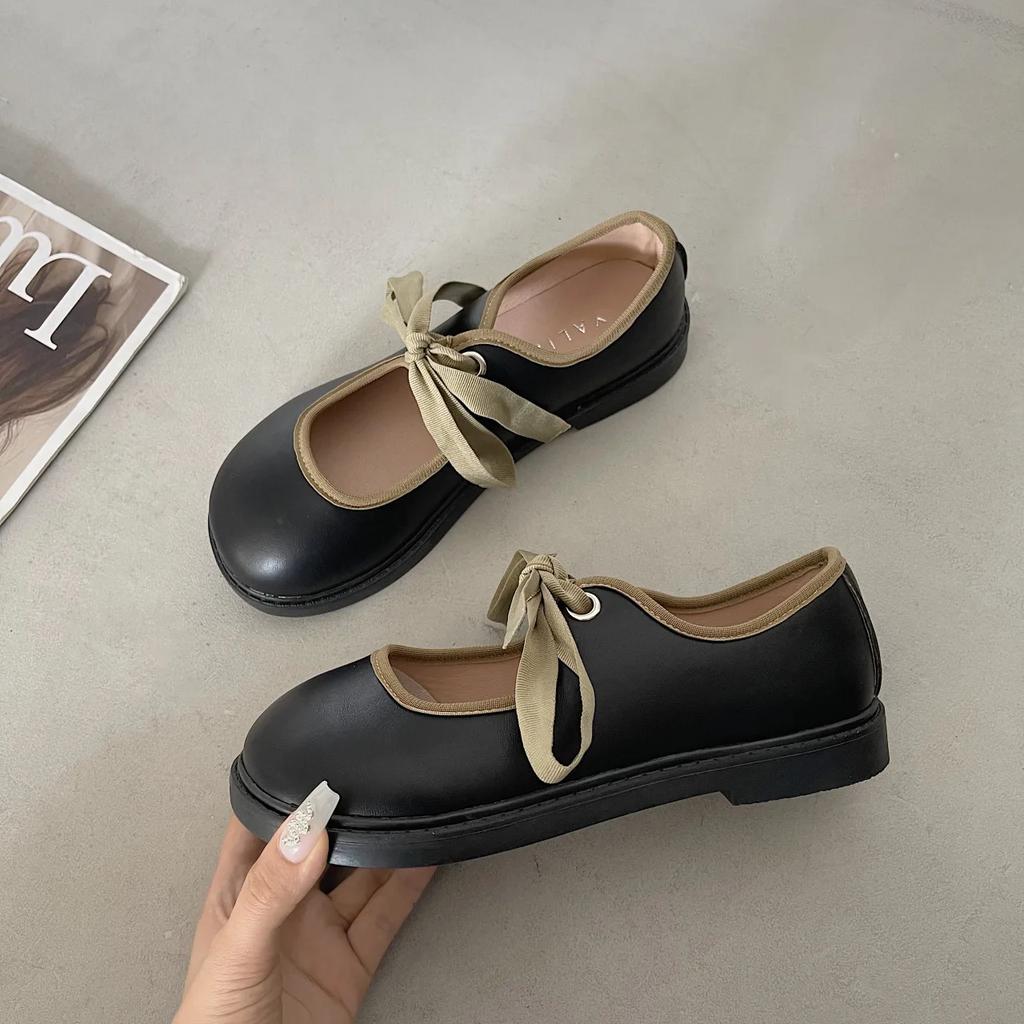 Французские туфли с коротким носком, коричневые, с круглым носком, на плоской подошве, женские винтажные туфли Мэри Джейн, повседневные студенческие кожаные туфли на шнуровке