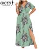 QICED L-5XL Женская мода лето весна короткий рукав V-образный вырез повседневные платья