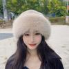 Women Winter Hat Thick Fuzzy Faux Fur Heat Retention Windproof Mongolia Style Hat Brimless Solid Color Outdoor Cycling Skiing Cap