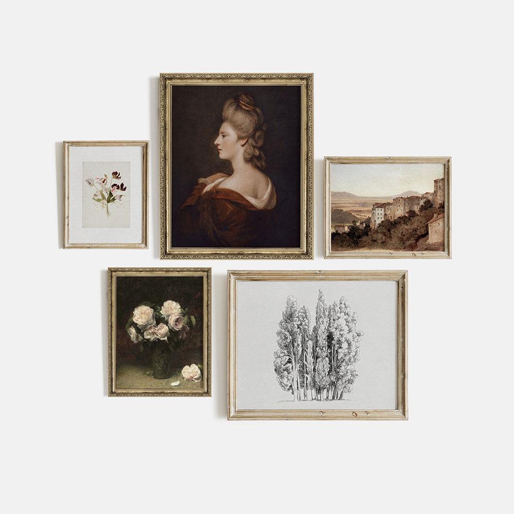Винтажная галерея, настенное искусство, винтажная скандинавская картина на холсте, ретро антикварный постер и принты, розы, женские фотографии с короной, домашний декор