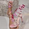 Summer Sexy CRYSTAL Rhinestone Narrow Band Women Sandals Ankle Strap Stripper Thin Heels Elegant Party Pumps Shoes
