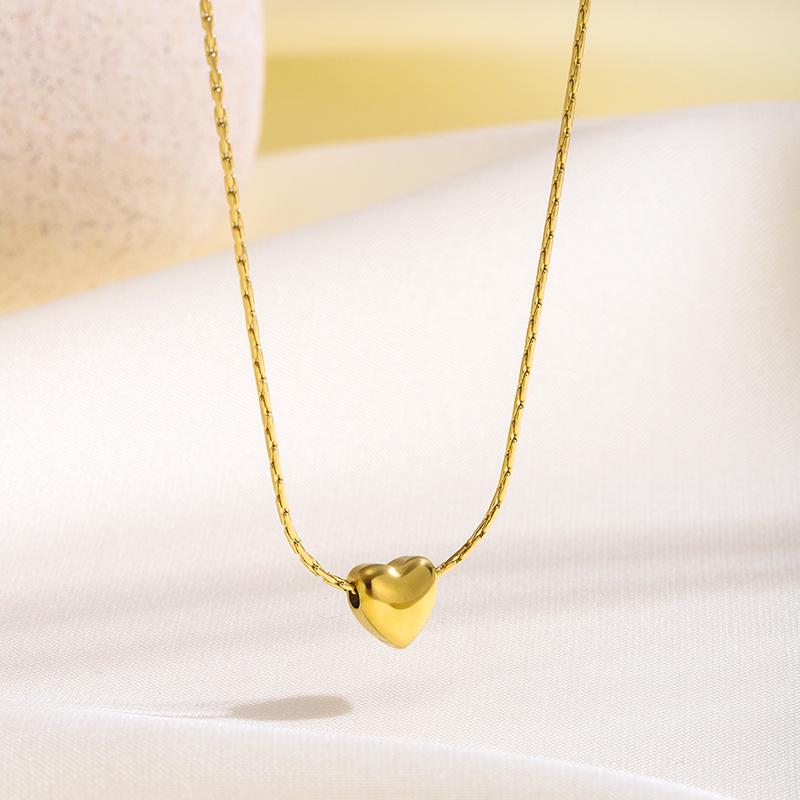 Women's 18K Gold Plated Stainless Steel Sporty Bamboo Chain Heart Zircon Pendant Necklace for Anniversaries