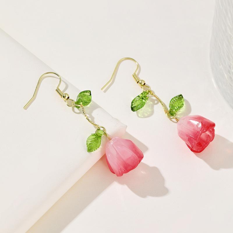 Новые серьги-листья тюльпанов Sweet Vitality Small Fresh Light Luxury Temperament Niche Premium Design Ear Hook