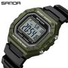 Sanda Стильные маленькие квадратные цифровые спортивные часы - Многофункциональные, Светящиеся, Водонепроницаемые.