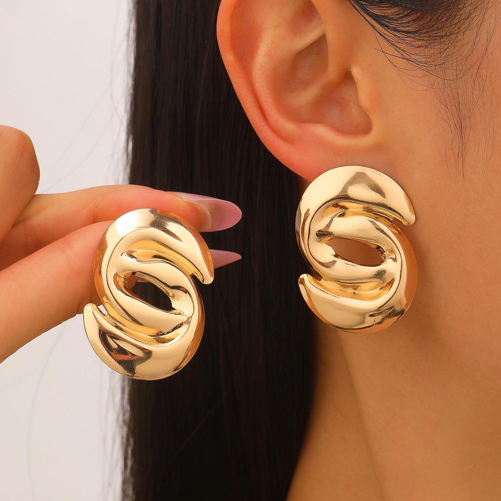 Ретро европейские и американские металлические серьги-гвоздики с холодными каффами для ушей - Простые, гладкие, высококлассная мода.