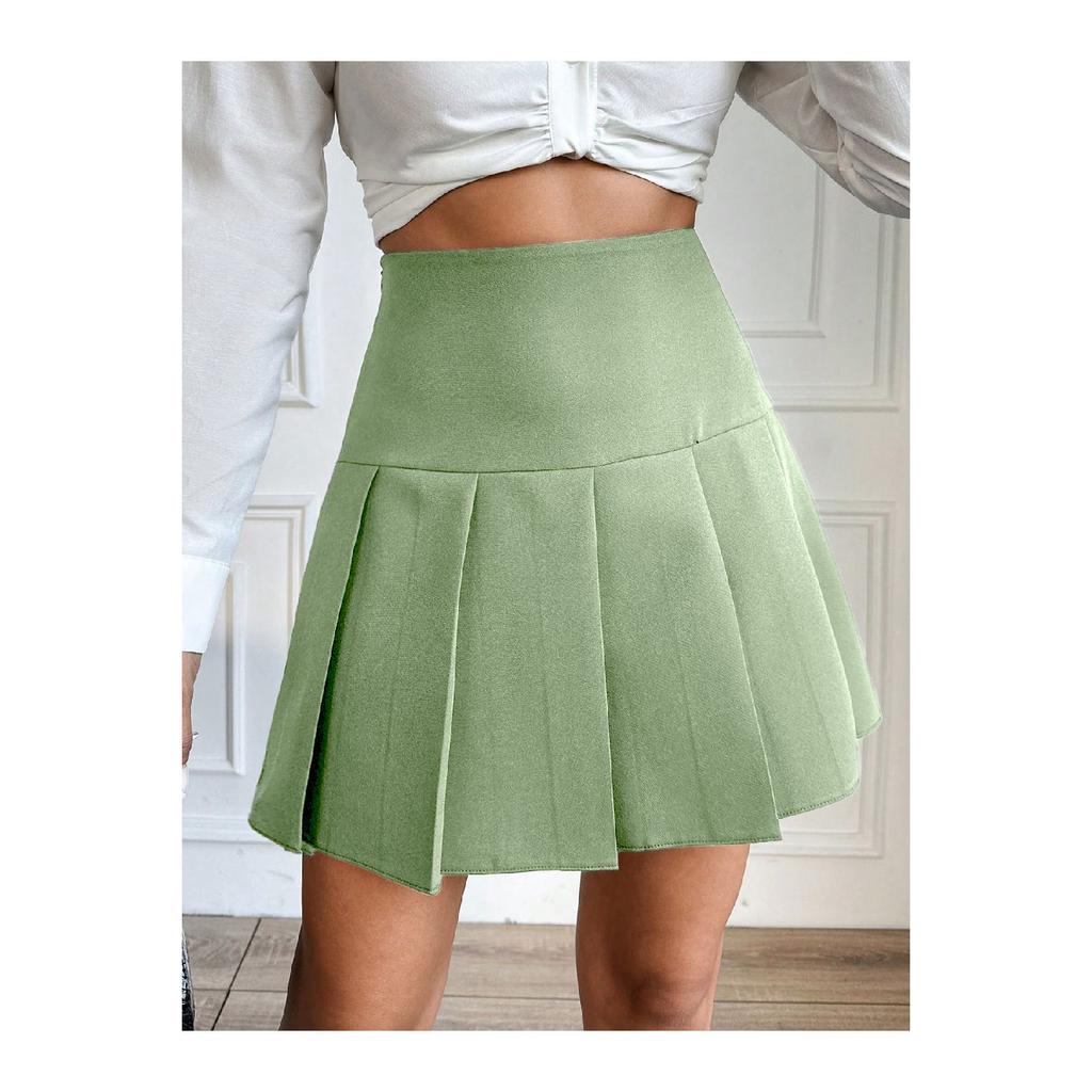 Black Women's Pleated Woven Mini Skirt Et0002