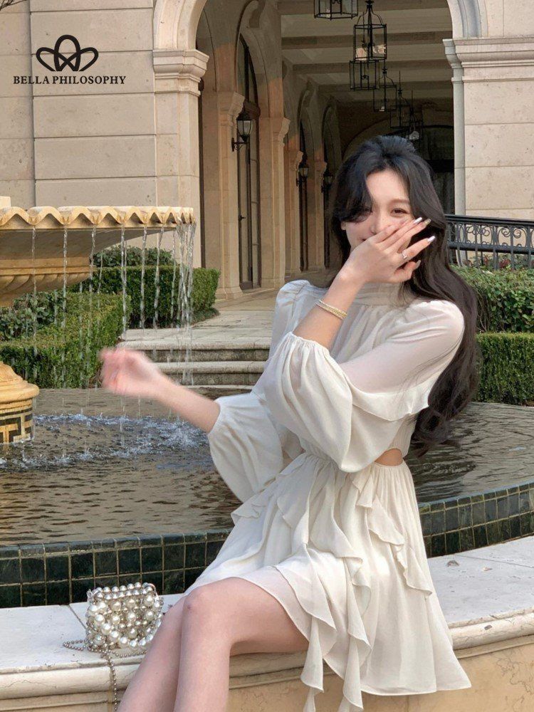 Летнее пляжное праздничное длинное платье Y2k с оборками, винтажное офисное женское повседневное элегантное праздничное платье с длинными рукавами, корейская одежда