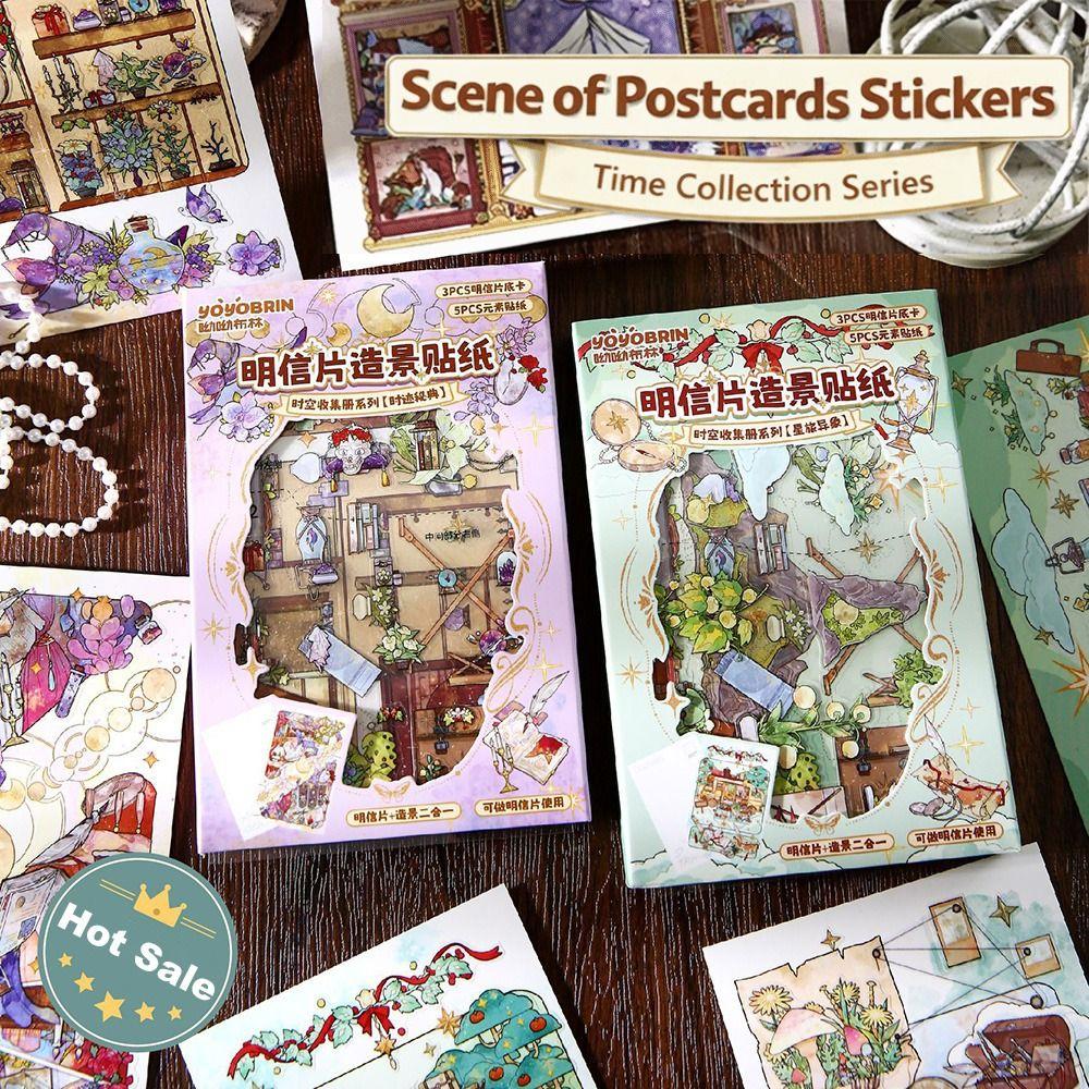 Cartoon Postcard Landscape Stickers Multicolor Scene Sticker Set Scrapbooking