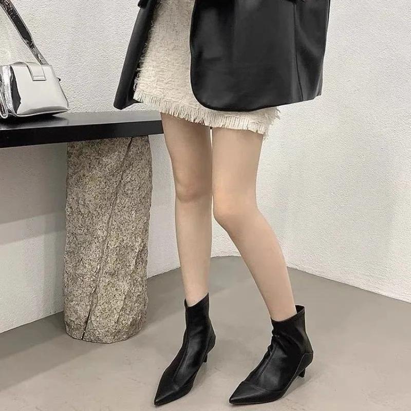 Fashion Pointed Toe Ankle Women Chelsea Boots Sexy Mid Heels Shoes Winter Fashion New Brand 2024 Designer Dress Walking Mujer Zapatos