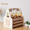 Wooden Beer Caddy Picnic Beer Carrier Box Beer Bottle Holder Vintage Style Tote for 4 or 6 Bottles BYOB Parties BBQs