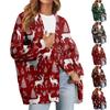 Women's Fashion Long Sleeve Christmas Print V-Neck Button Loose Cardigan Top