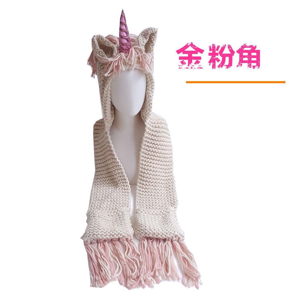Autumn and winter children's hats European and American new unicorn wool scarf integrated hooded cape shawl tassel