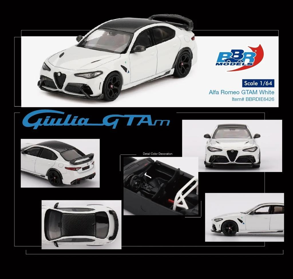 QGDM1 BBR 1:64 Alfa Romeo Giulia GTAm White Diecast Diorama Car Model Collection Toy