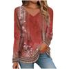 Womens Long Sleeve Tops V Neck Shirts Casual 3D Flower Print Basic Trendy Tee Blouses Fall Tunic Outfits Fitted T Shirts