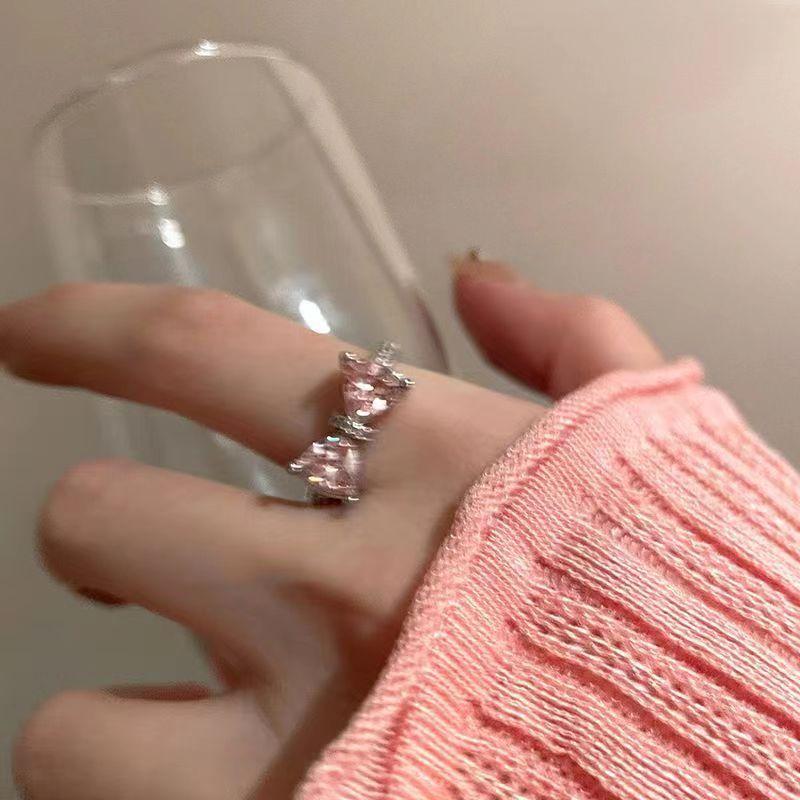 Открытое кольцо Love pink bow для женщин с розовыми бриллиантами и цирконами, изысканное французское слегка инкрустированное кольцо для милой девушки