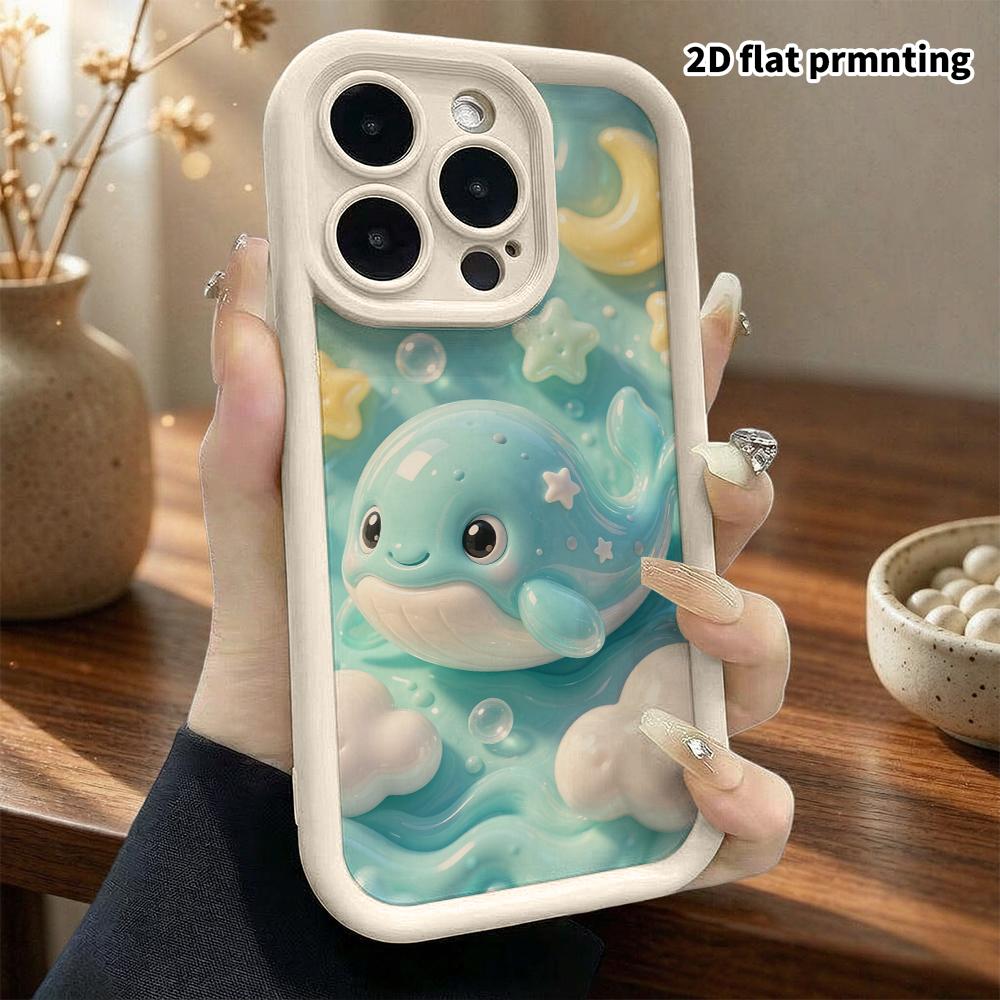 Phone case: 2D flat design, suitable for iPhone 18 17 16 15 14 13 Pro protective case, cartoon whale, perfect Christmas and Halloween holiday gift