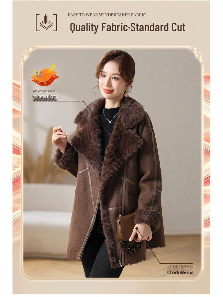 2025 Autumn/Winter New Arrival: Large Lapel Faux Fur Coat for Mid-Aged Women