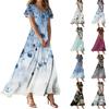 Women's Casual Fashion Print Long Dresses V-Neck Short Sleeve Dresses