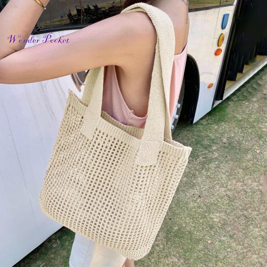 Большая пляжная сумка-тоут, вязаная сумка на плечо, пляжная сумка-тоут, вязаная крючком, большая вместимость, эластичная однотонная сумка, отличная несущая способность, сексуальная одежда для взрослых