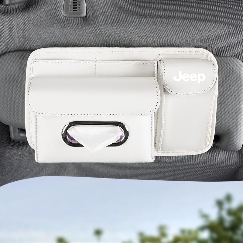 PU Leather Car Sun Visor Organizer Glasses Card Holder & Tissue Box For Jeep Renegade Wagoneer Avenger Recon Wrangler JK Patriot