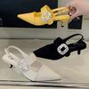 Fashion Luxury Rhinestone Buckle Shallow Pumps Women Pointed Toe Back Strap Kitten Heel Slide Sandals Fashion Elegant Party Dress Shoes