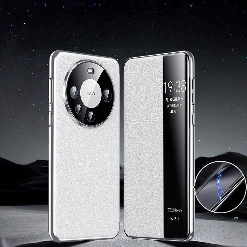 Подходит для чехла для мобильного телефона Huawei Mate60pro Магнитный чехол с умным окном M60 Полностью закрывающий противоударный Кожаный чехол высокого класса для бизнеса