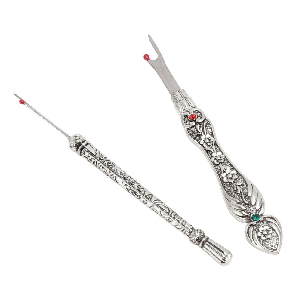 2pcs Retro Seam Remover Quickly Removal DIY Metal Hand Stitch Remover Thread Remover for Needlework Leatherwork Silver