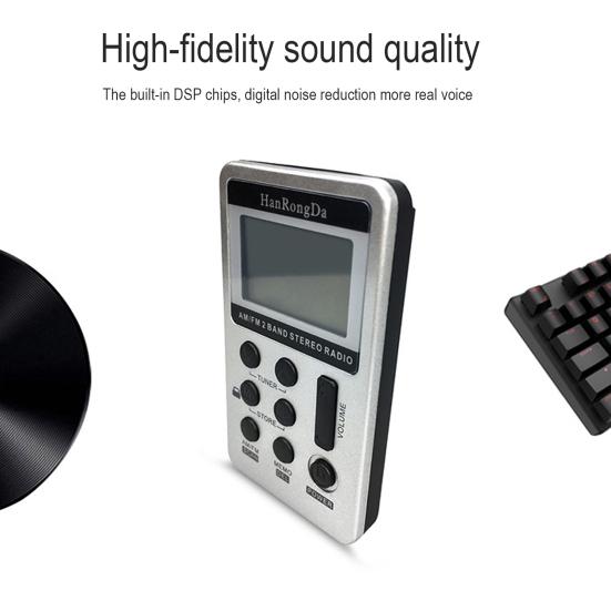 HRD-103 Цифровое радио Диапазон 1,5 дюйма Перезаряжаемый Двойной ЖК-дисплей Мини Портативный FM/AM