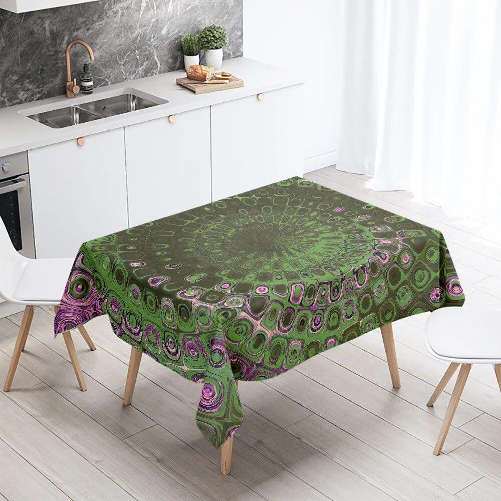 Психоделический геометрический узор мандалы, прямоугольная скатерть, водонепроницаемая и маслостойкая, украшение для свадебного ресторана, кухонного стола