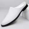White Leather Half Shoes for Men Black Mules Backless Loafers Slippers Semi-Drag Casual Shoes Closed-toe Sandal Slip On Flats