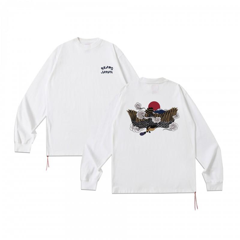 Unisex Oversized Cotton Long Sleeve T-Shirt With Fuji Mountain Cartoon Graphic Print Loose Fit Teens Adults