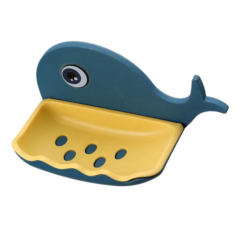 1pc Cartoon Whale Shape Soap Box for Bathroom Toilet Kitchen Bathroom Soap Holder No-hole Wall Mounted Soap Holder