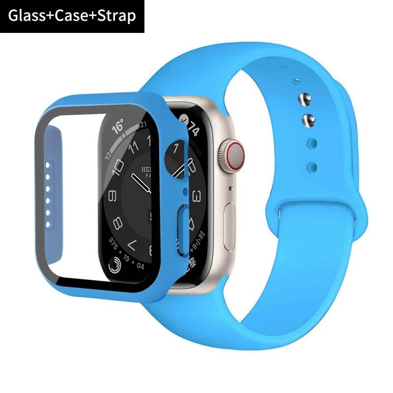 Стекло+корпус+ремешок для Apple Watch band 44 мм 45 мм 42 мм 41 мм 40 мм 38 мм Силиконовый ремешок для часов браслет iWatch series 8 9 7 6 5 4 3 SE