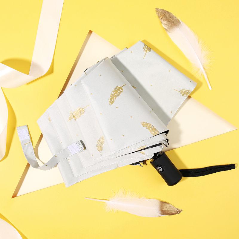 Компактный трехслойный зонт от солнца и дождя с золотым тиснением и защитой от ультрафиолета