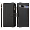 For Google Pixel 7a Leather Case 9 Card Slots Zipper Wallet Stand Phone Cover with Wrist Strap