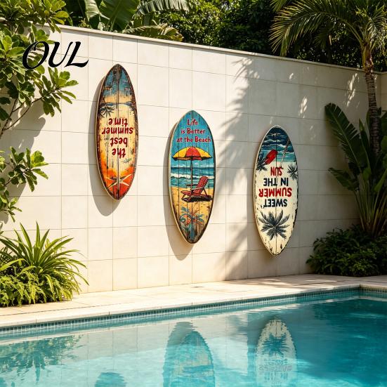 Seaside Room Decoration 1/3Pcs Surfboard Plaque Decoration, Solid Wood Vintage Coastal Wall Sign, Rustic Retro Style Art Ornament for Indoor
