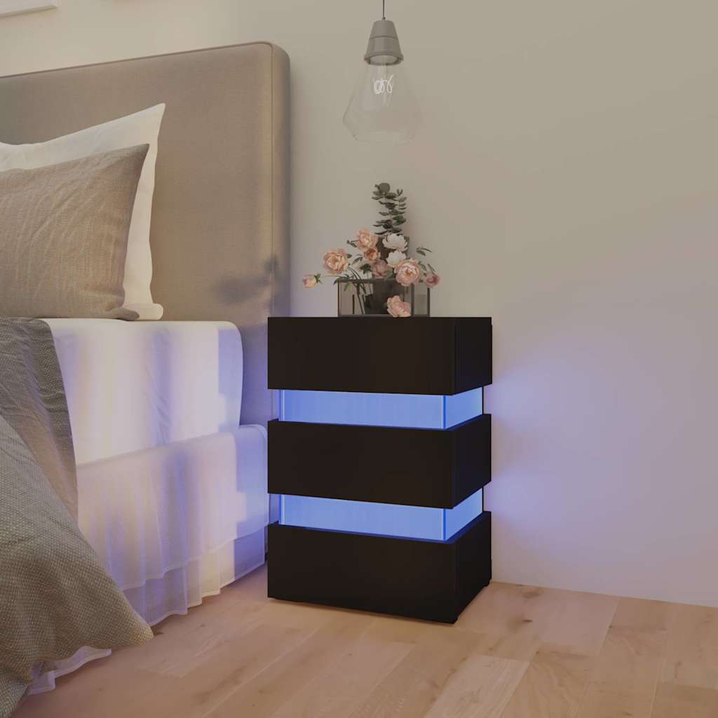 Szafka Nocna Z Led, Czarna 45X35X67 Cm, Materiał Drewnopochodny