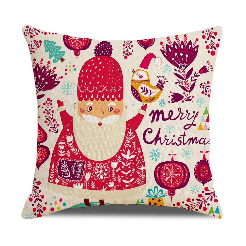 New Sofa Pillow Cover Santa Claus Cartoon Print Holiday Gift Home Soft Furnishing