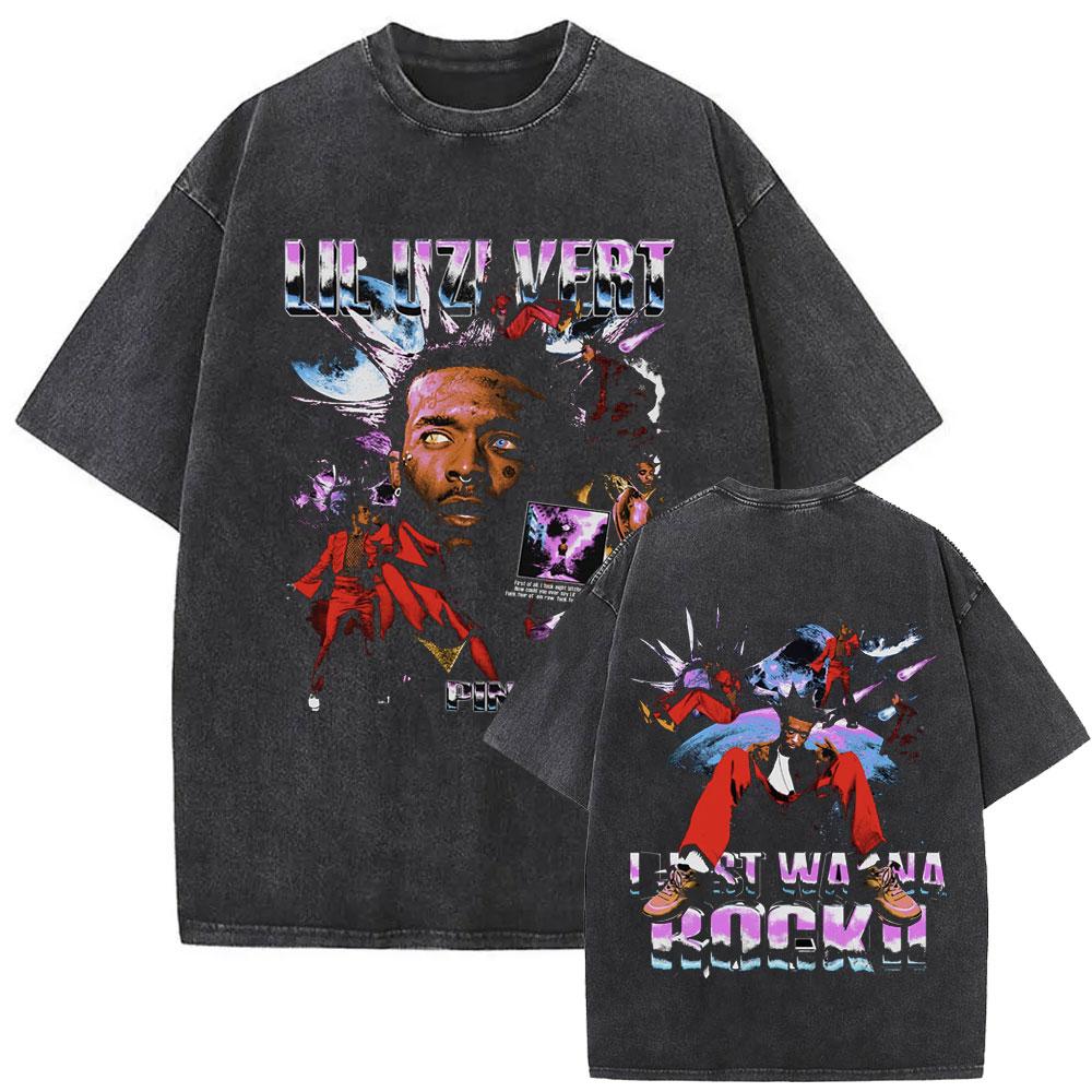 Рэпер Lil Uzi Vert Розовая Лента Винтажная Стиранная Футболка Мужская Женская Хип-Хоп Мода Поп Музыка Футболки Мужская Хлопковая Оверсайз Футболка