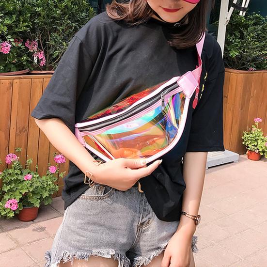 Transparent Waist Bag Waterproof Mini Fanny Pack Iridescent Belt Bag with Adjustable Strap for Women Men Travel Fitness Outdoor Use