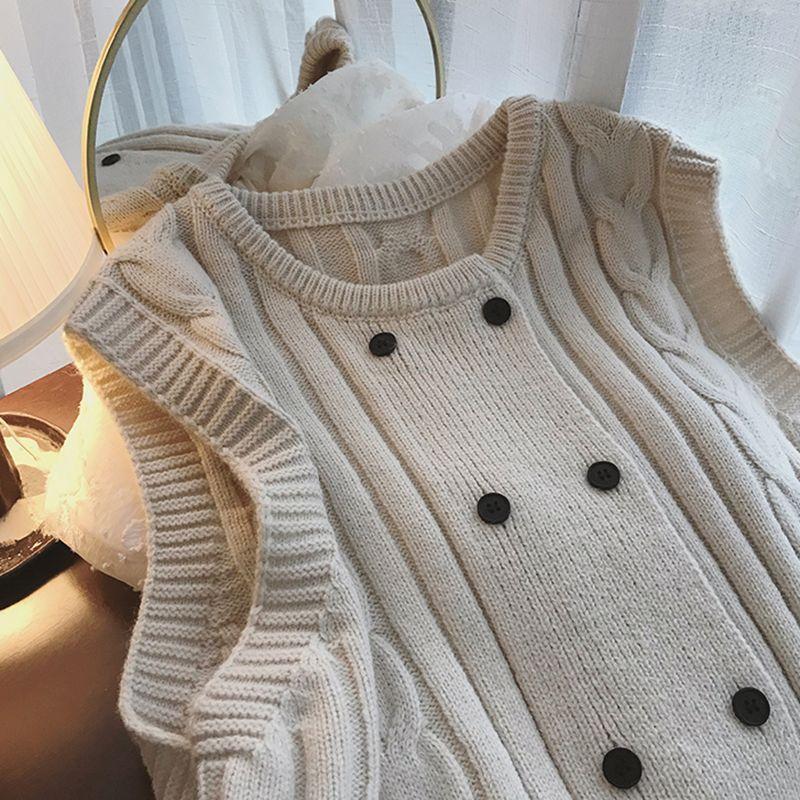 Elegant Double Breasted Vest Cardigan Soft Design Sleeveless Waistcoat Knitted Coat