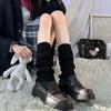 Autumn Winter Japanese Style Warm Mid-Calf Cute Lace Socks Knitted Pom-Pom Slouchy Calf Leg Warmers for Women
