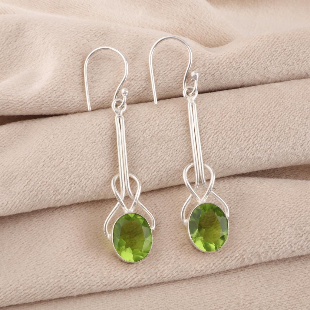 Natural Peridot Gemstone 925 Sterling Silver Jewelry Handmade Drop Earrings1.76" EE-171-3