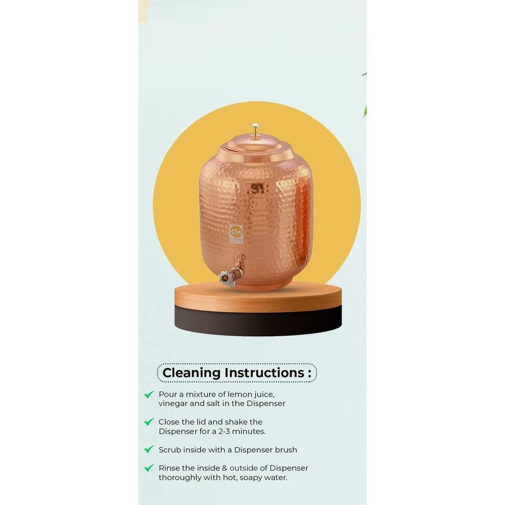 14 Litre Hammered Copper Water Dispenser (Matka) Container Pot with 6 Copper Glasse Pure Copper and Ayurvedic Health Benefits