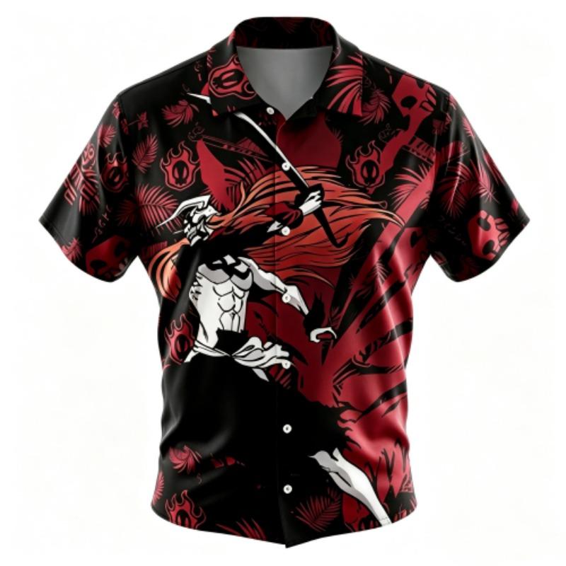 Fashion Anime Warrior Pattern Printing Shirt Hawaiian Beach Vacation Clothing Men's Street Style Shirt Daily Men's and Women's Shirt